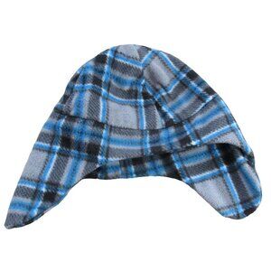 Healthtex Pullover Winter Beanie Hat Boys One Size‎ 10" Across Blue Black Plaid